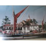 A framed photo of Maldon harbour showing Edith May Barge  with presentation plaque from the council