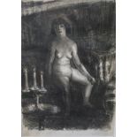 An original Paul Colin charcoal sketch of a naked woman signed lower right