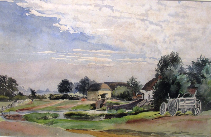 A 19th century watercolour by Mary Forster 1835-1885 R.S.W. Of a farm near Wokingham Berkshire