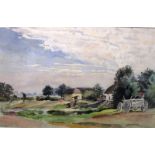A 19th century watercolour by Mary Forster 1835-1885 R.S.W. Of a farm near Wokingham Berkshire