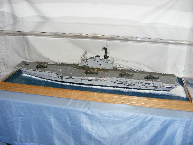 Fine Quality Large & Detailed Scale Model Of HMS Hermes In Perspex Case - ship length approx. 48" - Image 2 of 4