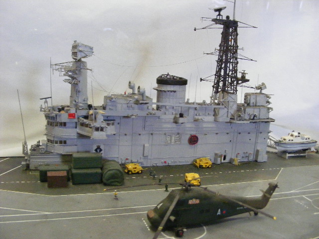 Fine Quality Large & Detailed Scale Model Of HMS Hermes In Perspex Case - ship length approx. 48" - Image 4 of 4