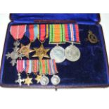 British Medal Set With Miniatures & Signal Corps Badge, Inc. Two War Medals, Two Stars & A MBE