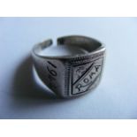 White Metal Trench Art Ring "Roma 1944", Split To Band