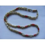 Victorian Mother Of Pearl, Coral & Gold Beaded Necklace