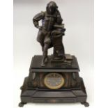 Antique Slate Clock Decorated With Spelter Shakespeare Figure