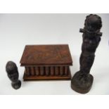 Decorative Carved Box, Well Carved Tall African Figure & One Other