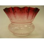 Edwardian Cranberry & Etched Glass Oil Lamp Shade