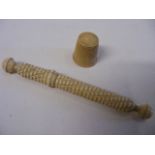 Victorian Bone Needle Case & Later Thimble