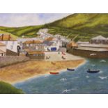 Naive Unframed Watercolour Of Port Isaac