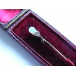 Victorian Gold Stick Pin With Opal & Diamond In Box