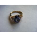 Ladies 9ct Ceylon Sapphire (With Flaw) & Diamond Ring