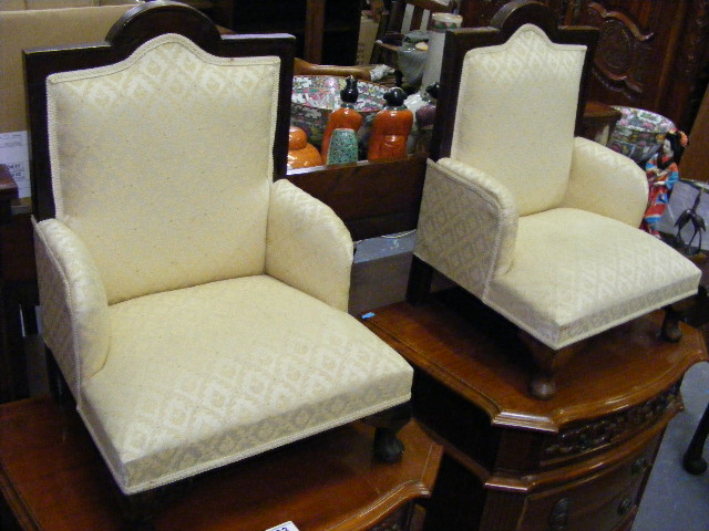A Pair Of 20thC. Upholstered Apprentice Chairs