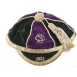 Early 20thC. Sporting Cap With Silver Braiding & Tassel "C S" Intertwined Dated 1931