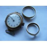 Two 9ct Gold Rings & Ladies Watch A/F