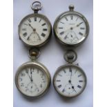 Two Silver Pocket Watches With Two Other Time Pieces