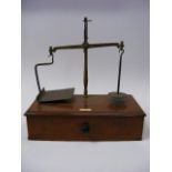 Antique Set Of Brass Balance Scales With Mahogany Base & Brass Weights