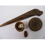 Chinese Fruit Stone Carving, Treen Box & Other Items