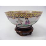 Chinese Porcelain Bowl Mounted On Hardwood Base, With One Other