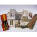 A Quantity Of WW1 Photographs & Brass Tunic Guard Etc.