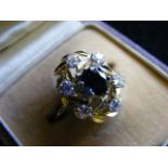 18k Gold Ladies Diamond & Sapphire Ring 4.9g