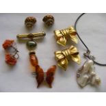 A Pair Of Italian Silver Enameled Snail Ear Rings, Blister Pearl Necklace & Other Items