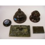 Serpentine Inkwell & Other Items