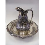 An Ornate Victorian Silver Plated Wash Basin & Jug