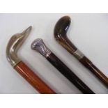 Gentleman's Silver Topped Walking Cane & Two Others