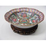 Chinese Porcelain Bowl Mounted On Hardwood Base