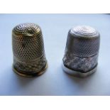 Silver Thimble, A/F Twinned With Antique Brass Thimble