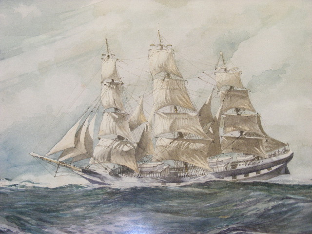 Wilf Plowman - Watercolour Of Sailing Ship, Approx. 35cm X 25cm