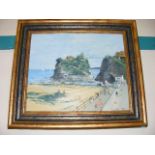 Framed Oil Painting Of Newquay Island Approx. 60cm X 50cm Spuriously Signed Fred Yates to bottom