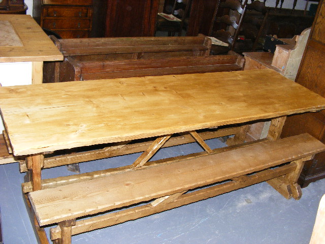 Bespoke Made Refractory Table & Benches Made From Antique Pine Boards