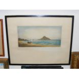 Francis Wells - Antique Hand Coloured Engraving, Signed Approx. 34cm X 16cm St. Michaels Mount,