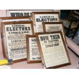 Seven Framed Mid 19thC. Liberal Election Posters Relating To Liskeard, Cornwall