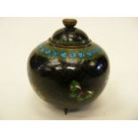 C.1900 Japanese Cloisonne Lidded Pot Decorated With Butterflies
