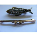 9ct Gold Victorian Brooch & A White Metal Fish