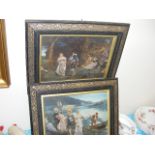 A Pair Of Victorian Hand Finished Oil Pictures In Gilt & Lacquered Frames