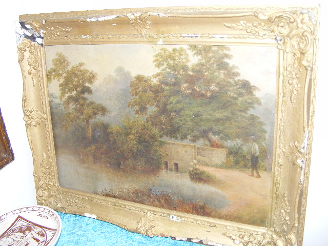 19thC. Oil On Canvas, Approx. 65cm X 45cm, Rural Landscape