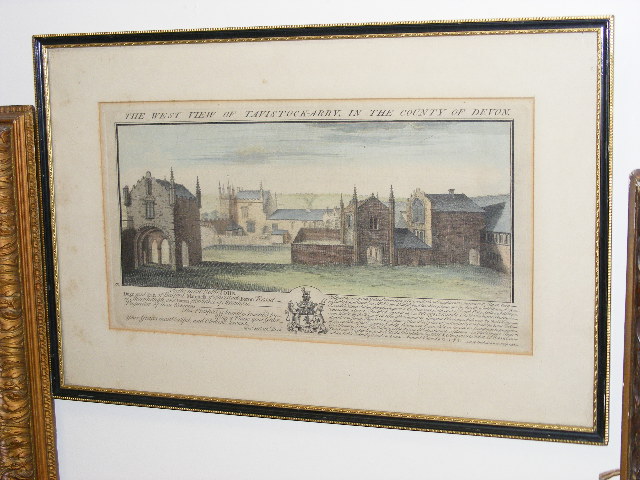Samuel & Nathaniel Buck 18thC. Hand Coloured Print, Approx. 36cm X 20cm, West View Of Tavistock