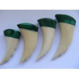 Four Ivory & Malachite Tribal Teeth