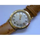 Gents 14ct Gold Lecoultre Wristwatch With Ostrich Strap - the watch presents in fine physical