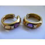 Pair Of David Morris 18ct Gold Amethyst & Citrine Earrings