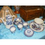 Small Blue & White Service With Over-Sized Pottery Mug Etc.