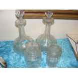 Two Edwardian Decanters & Similar Glass Jars