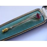 Victorian 18ct Gold & Platinum Tie Pin With Diamond & Ruby Stones