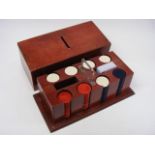 Vintage Card Game With Counters In Wooden Box