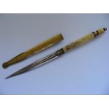19thC. Ivory & Yellow Metal Letter Opener With Brass Sheaf