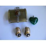 Horn & Agate Pendant, Malachite Heart Pendant & A Pair Of Jet Ear Rings